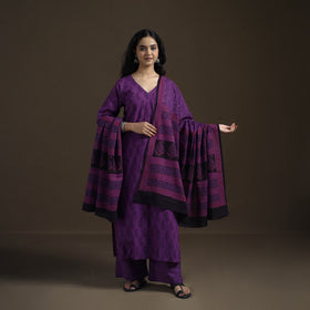 Natural Dyed Hand Block Bagh Print Cotton Suit Set with Dupatta for Women 32