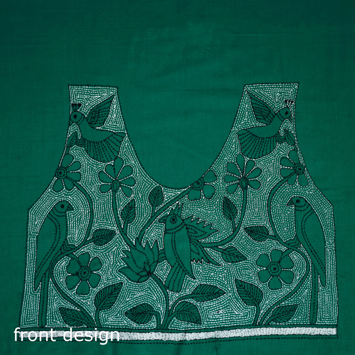 Bengal Kantha Hand Embroidered Cotton Blouse Piece 110