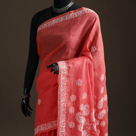 Hand Embroidered Terivoile Cotton Lucknowi Chikankari Saree 06
