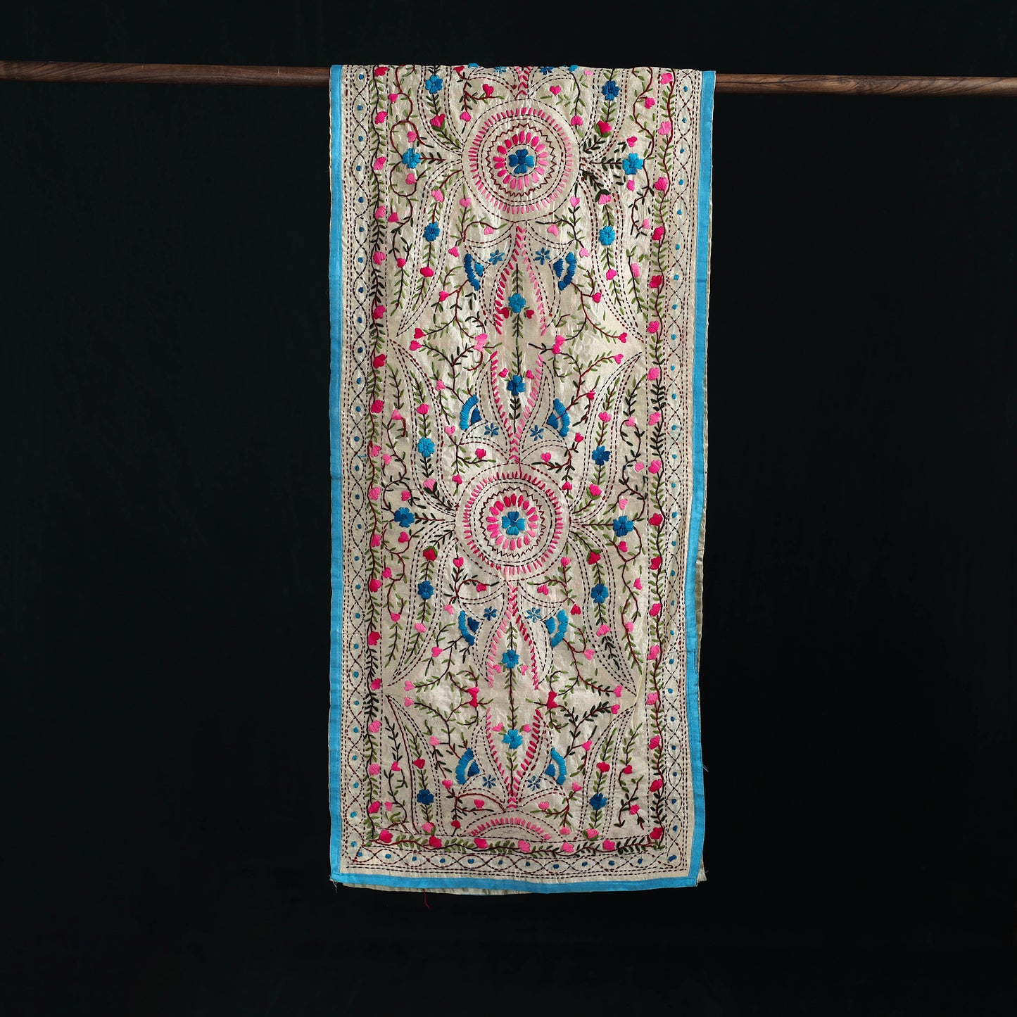 Beige - Ranihati Chanderi Silk Hand Embroidered Stole 116