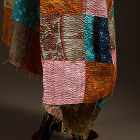 Multicolor - Bengal Hand Embroidery Patchwork Reversible Silk Kantha Dupatta 13