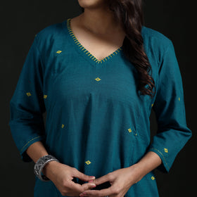 Hand Embroidered Jacquard Cotton A-Line Long Kurta for Women 04