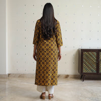 Yellow - Ajrakh Block Printed Cotton Straight Long Kurta 10