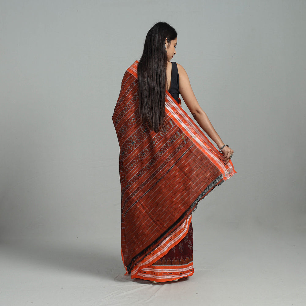 Maroon - Ikat Weave Handloom Cotton Sambalpuri Saree 09