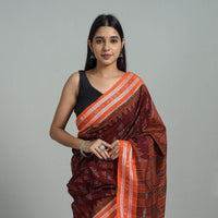 Maroon - Ikat Weave Handloom Cotton Sambalpuri Saree 10