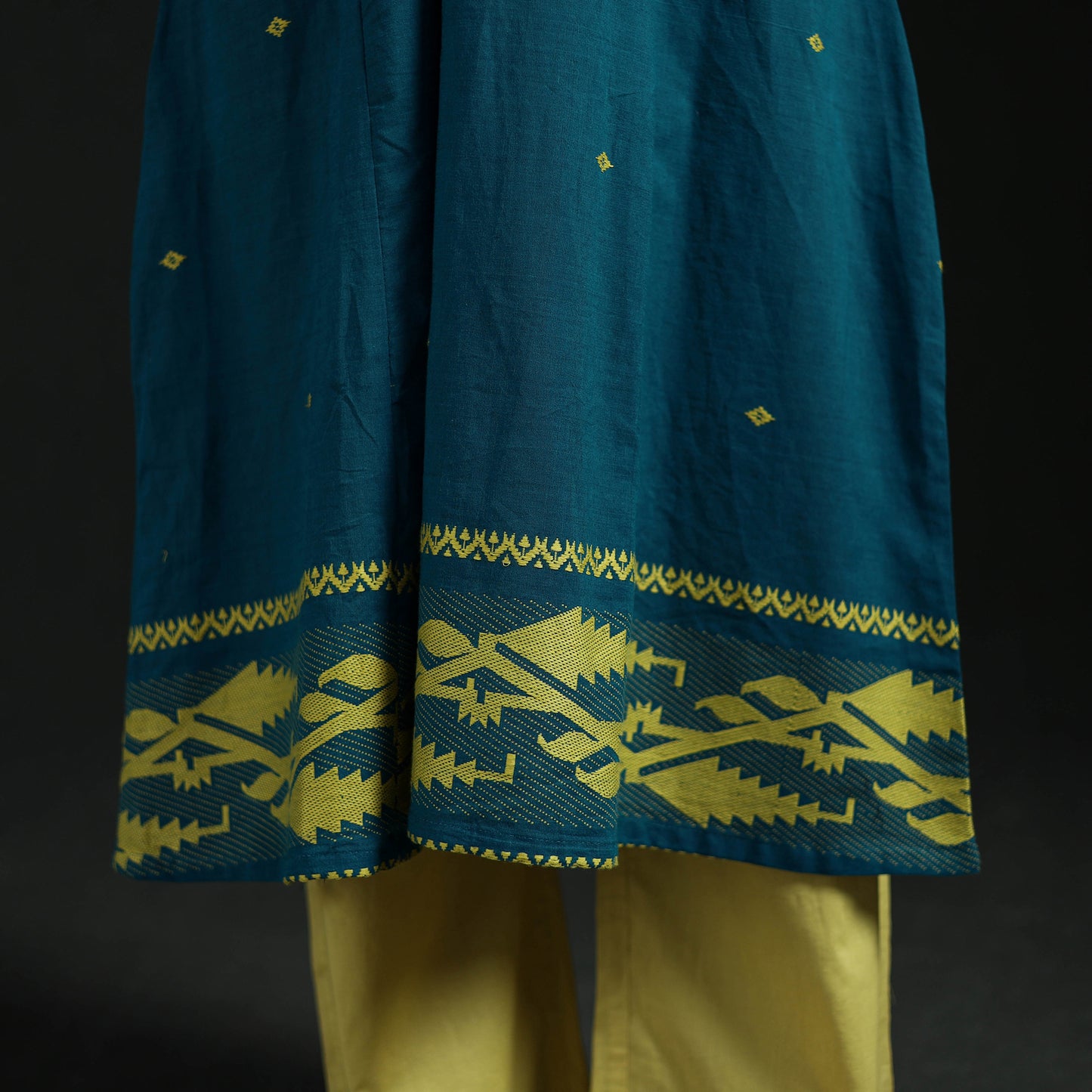 Hand Embroidered Jacquard Cotton A-Line Long Kurta for Women 04