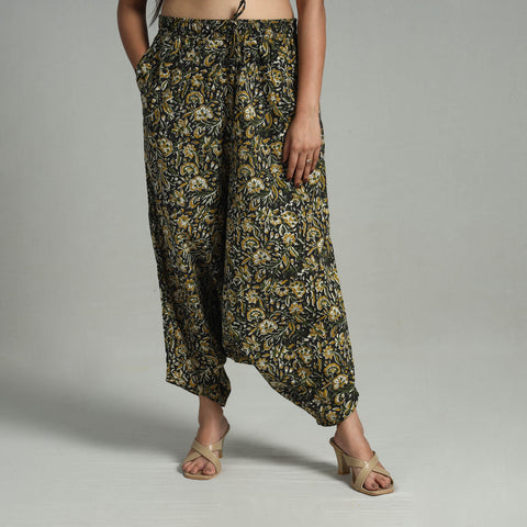 Black - Bagru Block Print Cotton Elasticated Harem Pant 06