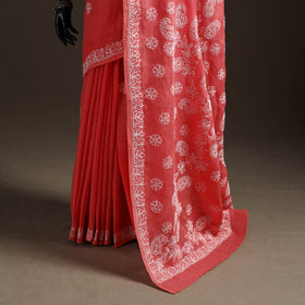 Hand Embroidered Terivoile Cotton Lucknowi Chikankari Saree 06