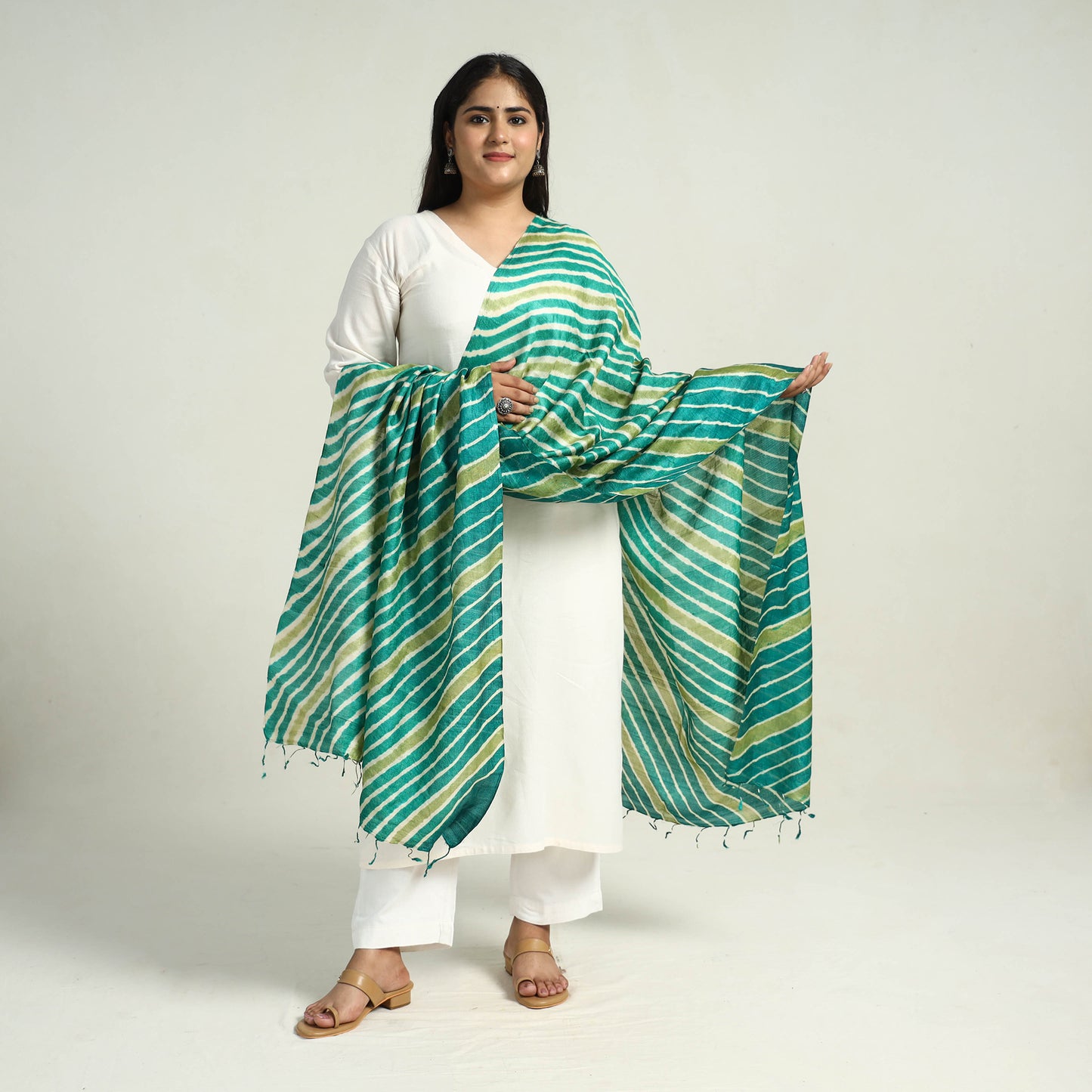 Traditional Tie & Dye Tussar Silk Leheriya Dupatta 19