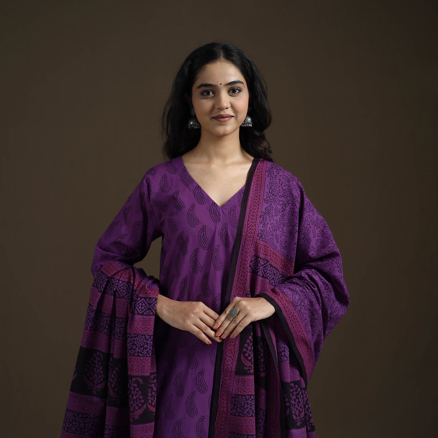 Natural Dyed Hand Block Bagh Print Cotton Suit Set with Dupatta for Women 32
