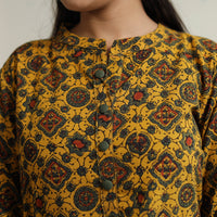 Yellow - Ajrakh Block Printed Cotton Straight Long Kurta 10