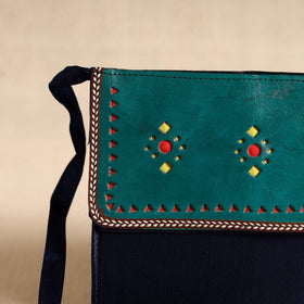 Traditional Kutch Mashru Silk Leather Flap Sling Bag 19