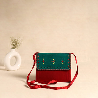 Traditional Kutch Mashru Silk Leather Flap Sling Bag 21
