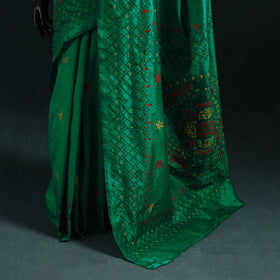 Green - Bengal Hand Embroidery Silk Nakshi Kantha Saree 22