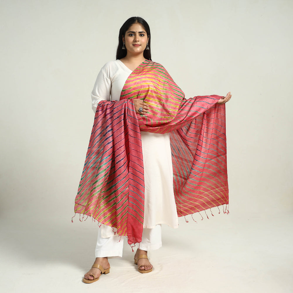 Traditional Tie & Dye Tussar Silk Leheriya Dupatta 20