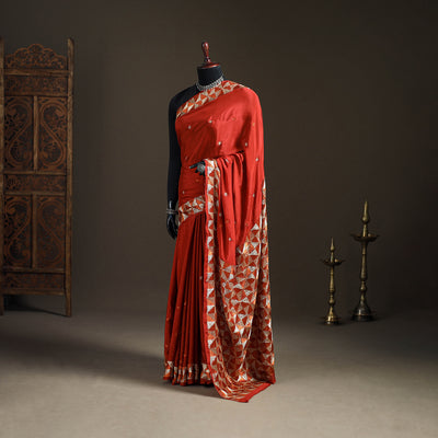Chinon Silk Hand Embroidery Phulkari Saree 06