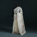 White - Bengal Hand Embroidery Silk Nakshi Kantha Saree 23