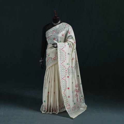Bengal Hand Embroidery Silk Nakshi Kantha Saree 23