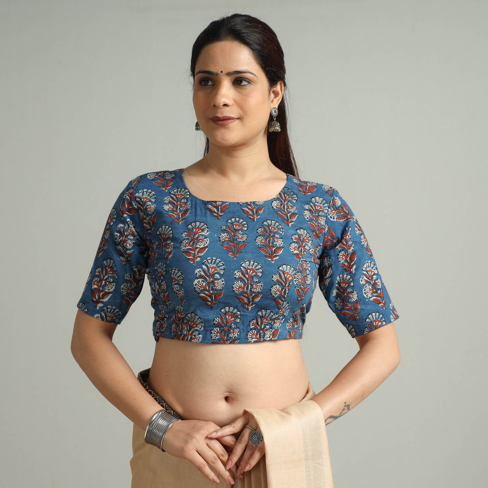 Blue - Bagru Dabu Block Printed Cotton Stitched Blouse 12