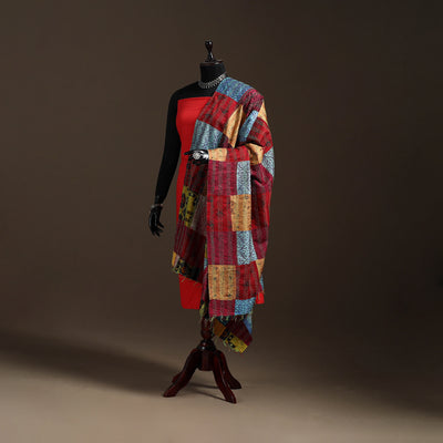 Bengal Hand Embroidery Patchwork Reversible Silk Kantha Dupatta 14