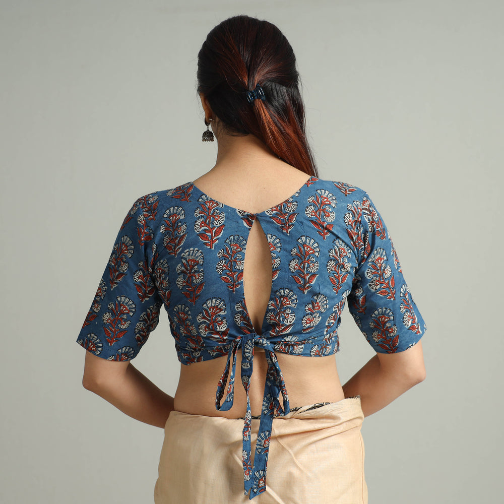 Blue - Bagru Dabu Block Printed Cotton Stitched Blouse 12