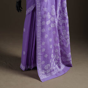 Hand Embroidered Terivoile Cotton Lucknowi Chikankari Saree 07
