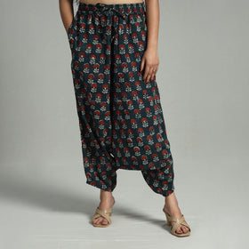 Green - bagru cotton elasticated harem pant 05 - handcrafted