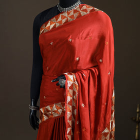Chinon Silk Hand Embroidery Phulkari Saree 06