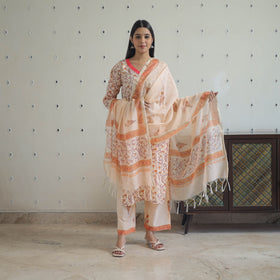 Peach - Sanganeri Block Print Cotton Kurta Suit Set 23