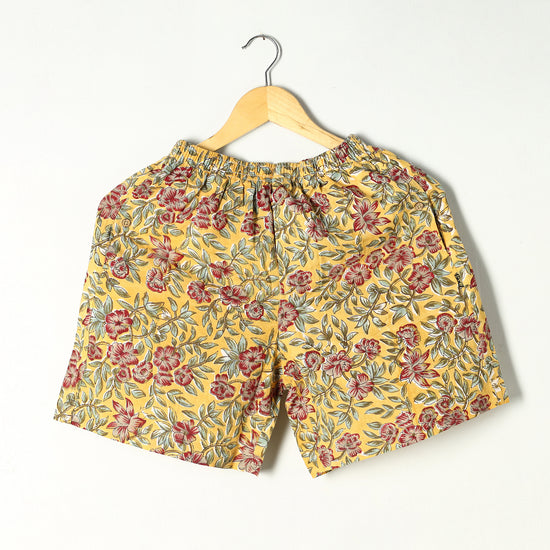 Yellow - Sanganeri Block Printed Cotton Unisex Boxer/Shorts