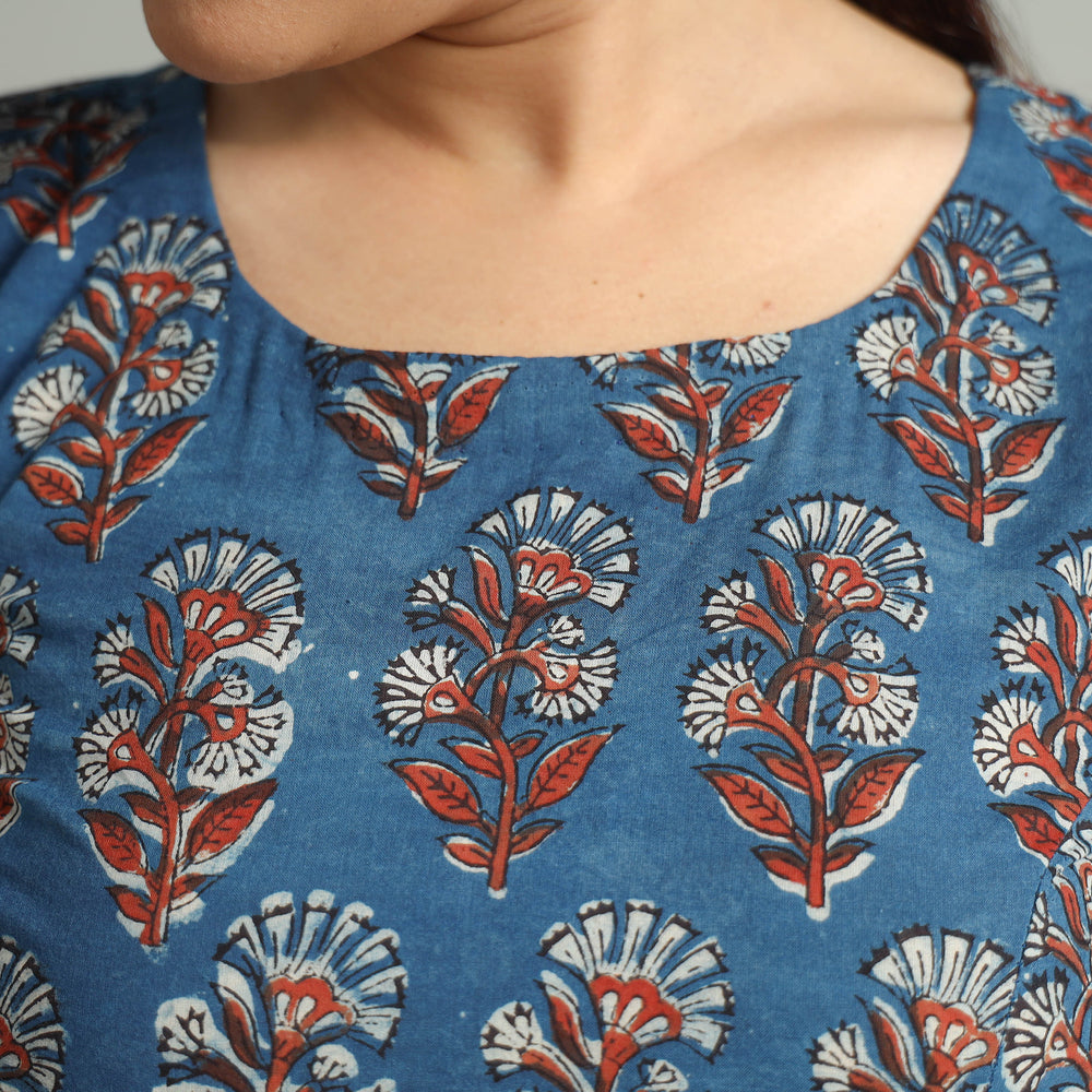 Blue - Bagru Dabu Block Printed Cotton Stitched Blouse 12