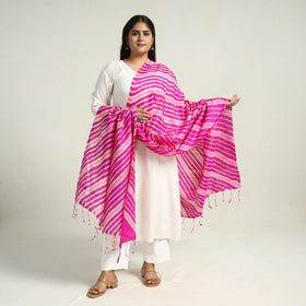 Pink Traditional Tie & Dye Tussar Silk Leheriya Dupatta
