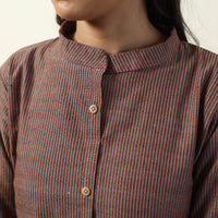 Dark Brown - Jhiri Handloom Cotton Straight Long Kurta