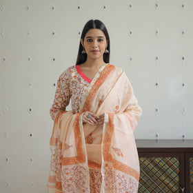 Peach - Sanganeri Block Print Cotton Kurta Suit Set 23