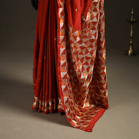 Chinon Silk Hand Embroidery Phulkari Saree 06
