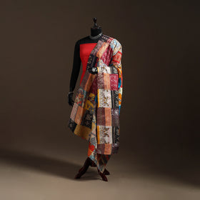 Multicolor - Bengal Hand Embroidery Patchwork Reversible Silk Kantha Dupatta 15