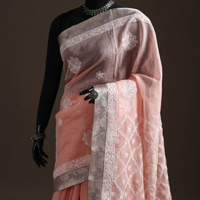 Hand Embroidered Kota Doria Cotton Lucknowi Chikankari Saree with Border 08