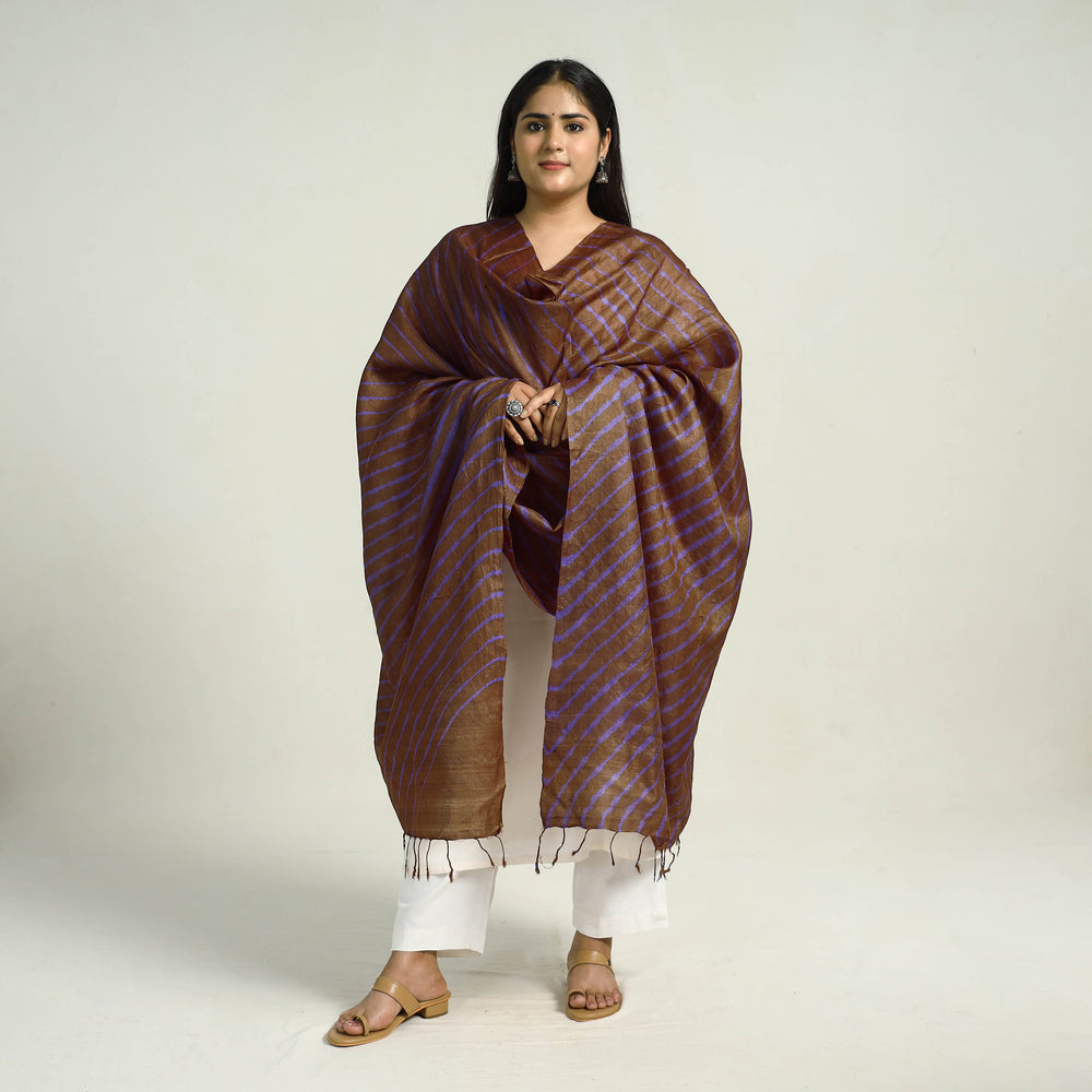 Traditional Tie & Dye Tussar Silk Leheriya Dupatta 22