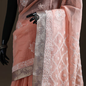 Hand Embroidered Kota Doria Cotton Lucknowi Chikankari Saree with Border 08