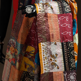 Multicolor - Bengal Hand Embroidery Patchwork Reversible Silk Kantha Dupatta 15