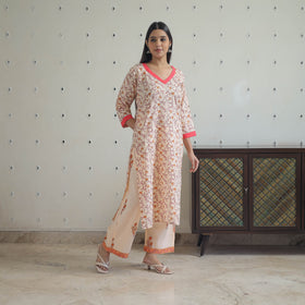 Peach - Sanganeri Block Print Cotton Kurta Suit Set 23