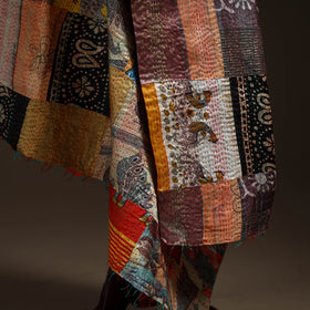 Multicolor - Bengal Hand Embroidery Patchwork Reversible Silk Kantha Dupatta 15