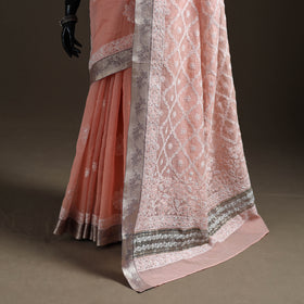 Hand Embroidered Kota Doria Cotton Lucknowi Chikankari Saree with Border 08