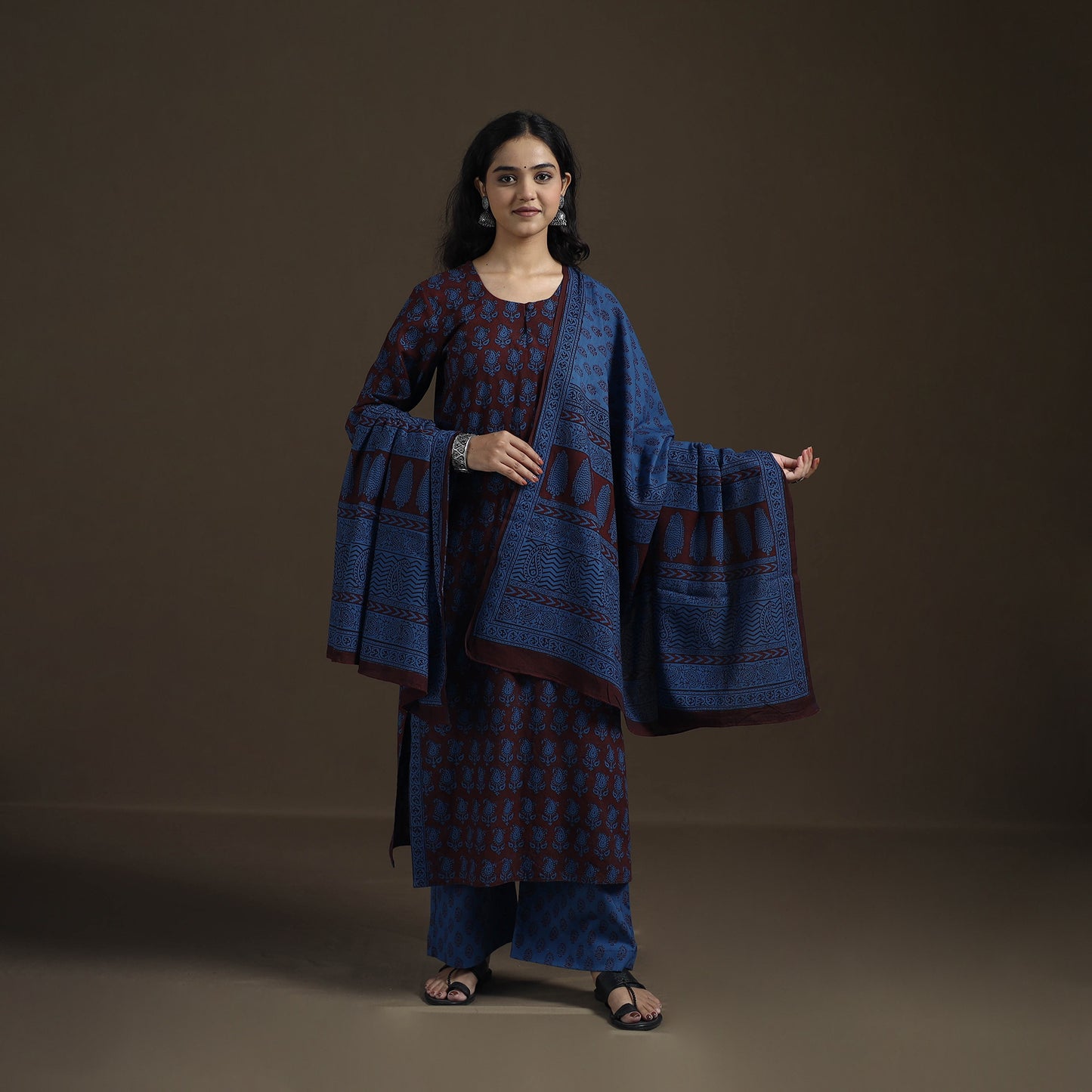Natural Dyed Hand Block Bagh Print Cotton Suit Set with Dupatta for Women 28