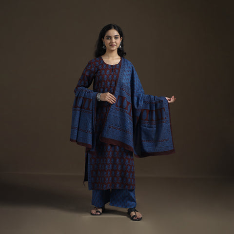 Natural Dyed Hand Block Bagh Print Cotton Suit Set with Dupatta for Women 28