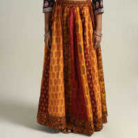 Yellow - Bagh Block Printed Patchwork Cotton Long Skirt