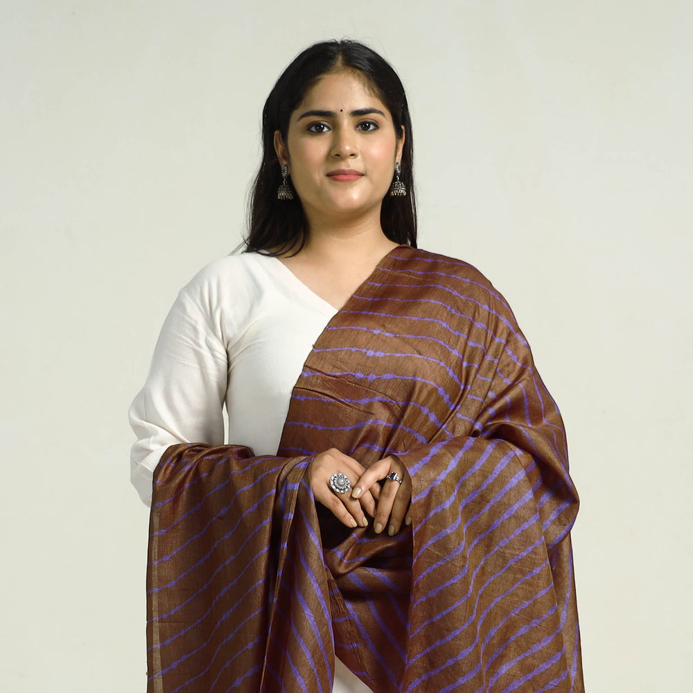 Traditional Tie & Dye Tussar Silk Leheriya Dupatta 22