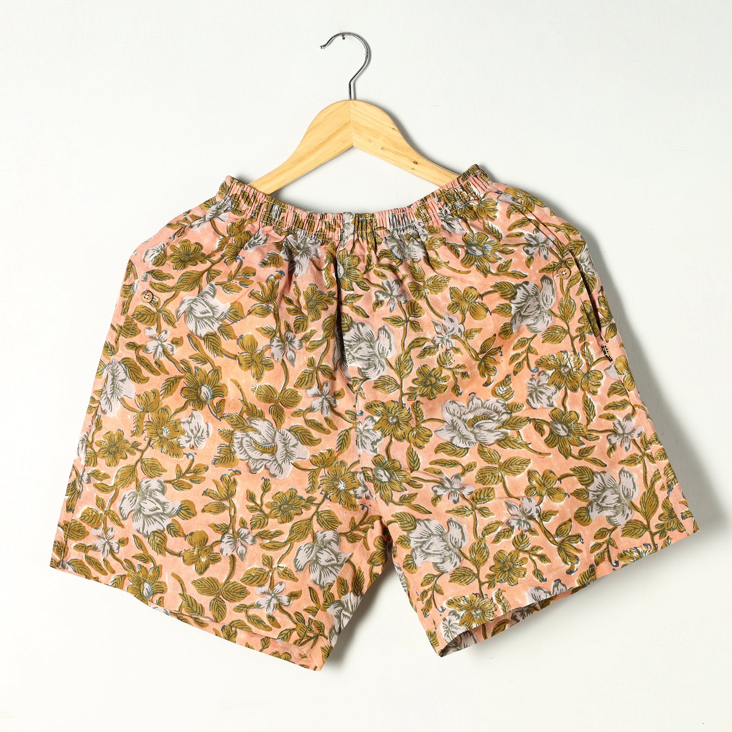 Peach - Sanganeri Block Printed Cotton Unisex Boxer/Shorts