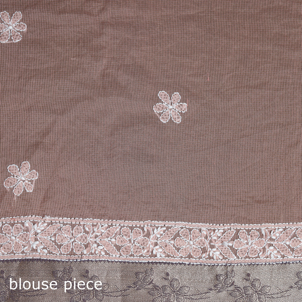 Hand Embroidered Kota Doria Cotton Lucknowi Chikankari Saree with Border 08