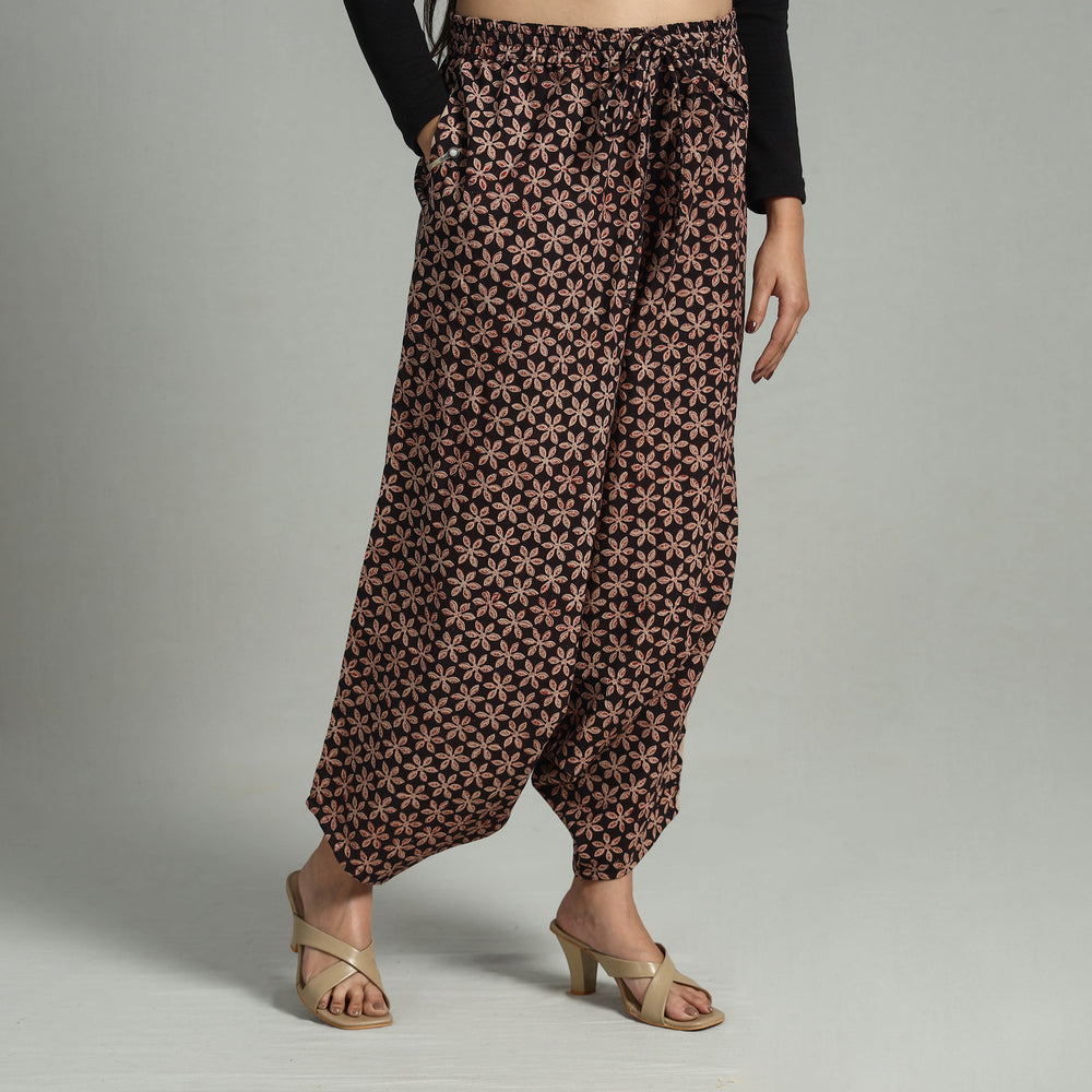 Black - Bagru Block Print Cotton Elasticated Harem Pant 04